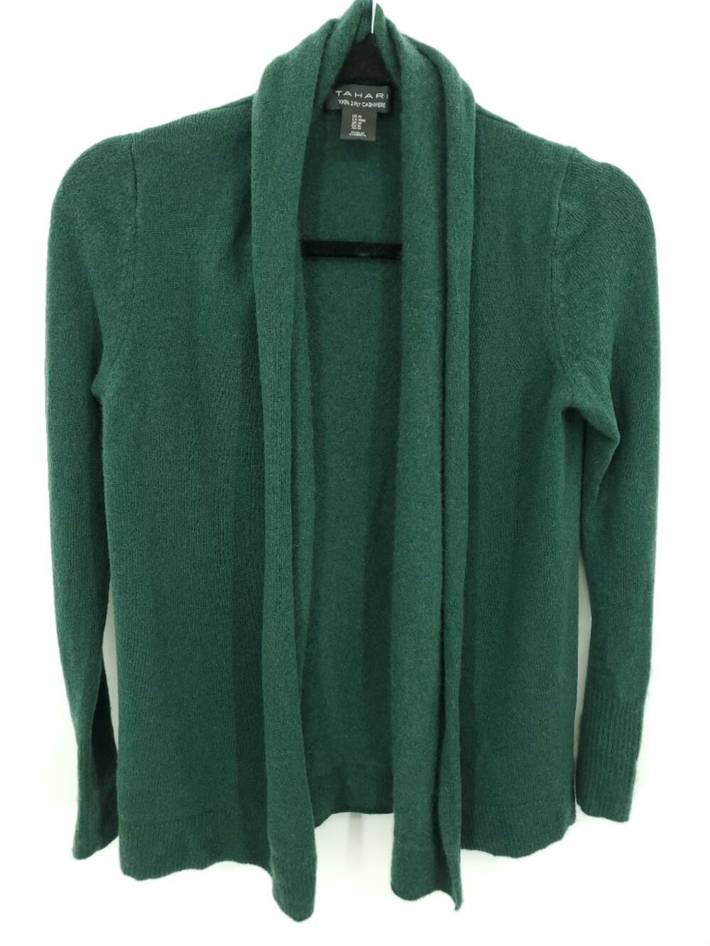 Tahari 100% Cashmere 2-Ply Open Cardigan Sweater M Green